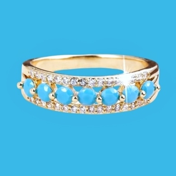 Elegant Gold Ring With Turquoise GemStones - Picture 2 of 4